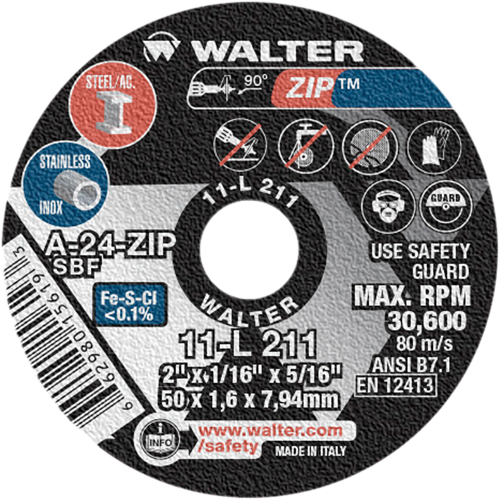 Zip Cut-Off Wheel, 2" x 1/16", 5/16" Arbor, Type 1, Aluminum Oxide, 5100 RPM Seaboard Timber Mart