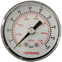 Manom&egrave;tre,  1-1/2", 0 - 100 psi, Fixation arri&egrave;re, Analogique Seaboard Timber Mart