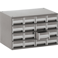 Casiers modulaires pour pi&egrave;ces, Acier, 16 tiroirs, 17" x 10-9/16" x 2-1/8", Gris Seaboard Timber Mart