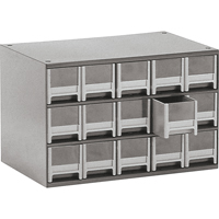 Casiers modulaires pour pi&egrave;ces, Acier, 15 tiroirs, 17" x 10-9/16" x 3-1/16", Gris Seaboard Timber Mart