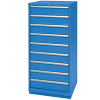Drawer Cabinets, 9 Drawers, 28-1/4" W x 28-1/2" D x 59-1/2" H, Bright blue Seaboard Timber Mart