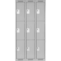 Clean Line Lockers, 3 -tier, Bank of 3, 36" x 18" x 72", Steel, Grey, Rivet (Assembled) Seaboard Timber Mart
