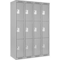 Clean Line Lockers, 3 -tier, Bank of 4, 48" x 18" x 72", Steel, Grey, Rivet (Assembled) Seaboard Timber Mart