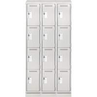Clean Line Lockers, 4 -tier, Bank of 3, 36" x 18" x 82", Steel, Grey, Rivet (Assembled) Seaboard Timber Mart