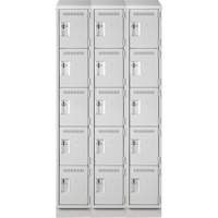 Clean Line Lockers, 5 -tier, Bank of 3, 36" x 18" x 82", Steel, Grey, Rivet (Assembled) Seaboard Timber Mart