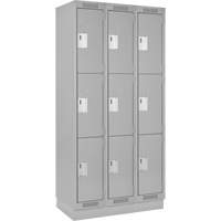 Clean Line Lockers, 3 -tier, Bank of 3, 36" x 12" x 76", Steel, Grey, Rivet (Assembled) Seaboard Timber Mart