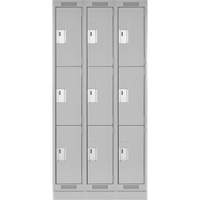 Clean Line Lockers, 3 -tier, Bank of 3, 36" x 12" x 76", Steel, Grey, Rivet (Assembled) Seaboard Timber Mart