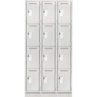 Clean Line Lockers, 4 -tier, Bank of 3, 36" x 12" x 76", Steel, Grey, Rivet (Assembled) Seaboard Timber Mart