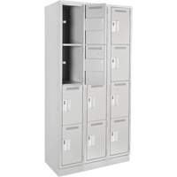 Clean Line Lockers, 4 -tier, Bank of 3, 36" x 12" x 76", Steel, Grey, Rivet (Assembled) Seaboard Timber Mart