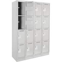 Clean Line Lockers, 4 -tier, Bank of 4, 48" x 12" x 76", Steel, Grey, Rivet (Assembled) Seaboard Timber Mart