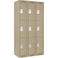 Clean Line Lockers, 3 -tier, Bank of 3, 36" x 18" x 72", Steel, Beige, Rivet (Assembled) Seaboard Timber Mart