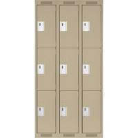 Clean Line Lockers, 3 -tier, Bank of 3, 36" x 18" x 72", Steel, Beige, Rivet (Assembled) Seaboard Timber Mart