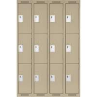 Clean Line Lockers, 3 -tier, Bank of 4, 48" x 18" x 72", Steel, Beige, Rivet (Assembled) Seaboard Timber Mart