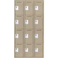 Clean Line Lockers, 4 -tier, Bank of 3, 36" x 18" x 72", Steel, Beige, Rivet (Assembled) Seaboard Timber Mart