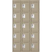 Assembled Clean Line Personal Effects Lockers, 5 -tier, Bank of 3, 15" x 72" x 36", Steel Seaboard Timber Mart