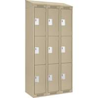 Clean Line Lockers, 3 -tier, Bank of 3, 36" x 18" x 78", Steel, Beige, Rivet (Assembled) Seaboard Timber Mart