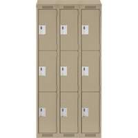 Clean Line Lockers, 3 -tier, Bank of 3, 36" x 18" x 78", Steel, Beige, Rivet (Assembled) Seaboard Timber Mart