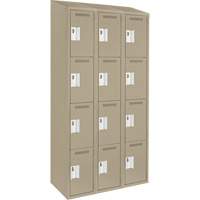 Clean Line Lockers, 4 -tier, Bank of 3, 36" x 18" x 78", Steel, Beige, Rivet (Assembled) Seaboard Timber Mart
