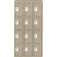 Clean Line Lockers, 4 -tier, Bank of 3, 36" x 18" x 78", Steel, Beige, Rivet (Assembled) Seaboard Timber Mart