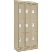 Clean Line Lockers, 3 -tier, Bank of 3, 36" x 18" x 82", Steel, Beige, Rivet (Assembled) Seaboard Timber Mart