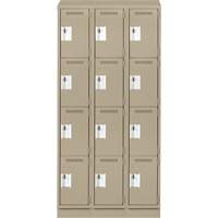 Clean Line Lockers, 4 -tier, Bank of 3, 36" x 18" x 82", Steel, Beige, Rivet (Assembled) Seaboard Timber Mart