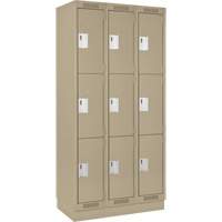 Clean Line Lockers, 3 -tier, Bank of 3, 36" x 12" x 76", Steel, Beige, Rivet (Assembled) Seaboard Timber Mart