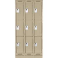 Clean Line Lockers, 3 -tier, Bank of 3, 36" x 12" x 76", Steel, Beige, Rivet (Assembled) Seaboard Timber Mart