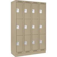 Clean Line Lockers, 3 -tier, Bank of 4, 48" x 12" x 76", Steel, Beige, Rivet (Assembled) Seaboard Timber Mart