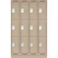 Clean Line Lockers, 3 -tier, Bank of 4, 48" x 12" x 76", Steel, Beige, Rivet (Assembled) Seaboard Timber Mart