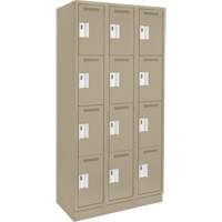 Clean Line Lockers, 4 -tier, Bank of 3, 36" x 12" x 76", Steel, Beige, Rivet (Assembled) Seaboard Timber Mart