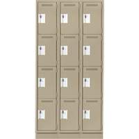 Clean Line Lockers, 4 -tier, Bank of 3, 36" x 12" x 76", Steel, Beige, Rivet (Assembled) Seaboard Timber Mart
