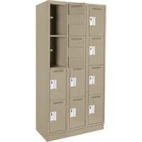Clean Line Lockers, 4 -tier, Bank of 3, 36" x 12" x 76", Steel, Beige, Rivet (Assembled) Seaboard Timber Mart