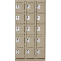 Assembled Clean Line Personal Effects Lockers, 5 -tier, Bank of 3, 15" x 76" x 36", Steel Seaboard Timber Mart