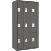 Clean Line Lockers, 3 -tier, Bank of 3, 36" x 18" x 72", Steel, Charcoal, Rivet (Assembled) Seaboard Timber Mart