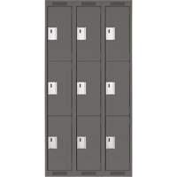Clean Line Lockers, 3 -tier, Bank of 3, 36" x 18" x 72", Steel, Charcoal, Rivet (Assembled) Seaboard Timber Mart