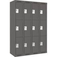 Clean Line Lockers, 3 -tier, Bank of 4, 48" x 18" x 72", Steel, Charcoal, Rivet (Assembled) Seaboard Timber Mart