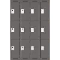 Clean Line Lockers, 3 -tier, Bank of 4, 48" x 18" x 72", Steel, Charcoal, Rivet (Assembled) Seaboard Timber Mart