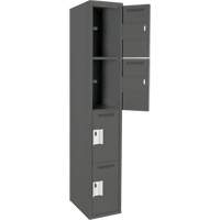 Clean Line Lockers, 4 -tier, 12" x 18" x 72", Steel, Charcoal, Rivet (Assembled) Seaboard Timber Mart