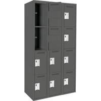 Clean Line Lockers, 4 -tier, Bank of 3, 36" x 18" x 72", Steel, Charcoal, Rivet (Assembled) Seaboard Timber Mart