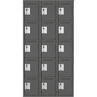 Assembled Clean Line Personal Effects Lockers, 5 -tier, Bank of 3, 15" x 72" x 36", Steel Seaboard Timber Mart