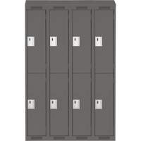 Clean Line Lockers, 2 -tier, Bank of 4, 48" x 18" x 78", Steel, Charcoal, Rivet (Assembled) Seaboard Timber Mart