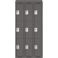 Clean Line Lockers, 3 -tier, Bank of 3, 36" x 18" x 78", Steel, Charcoal, Rivet (Assembled) Seaboard Timber Mart