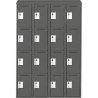 Clean Line Lockers, 4 -tier, Bank of 4, 48" x 18" x 78", Steel, Charcoal, Rivet (Assembled) Seaboard Timber Mart
