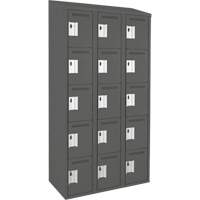 Clean Line Lockers, 5 -tier, Bank of 3, 36" x 18" x 78", Steel, Charcoal, Rivet (Assembled) Seaboard Timber Mart