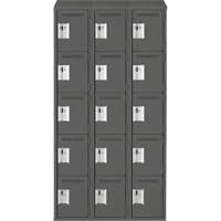 Clean Line Lockers, 5 -tier, Bank of 3, 36" x 18" x 78", Steel, Charcoal, Rivet (Assembled) Seaboard Timber Mart