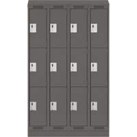 Clean Line Lockers, 3 -tier, Bank of 4, 48" x 18" x 82", Steel, Charcoal, Rivet (Assembled) Seaboard Timber Mart
