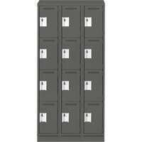 Clean Line Lockers, 4 -tier, Bank of 3, 36" x 18" x 82", Steel, Charcoal, Rivet (Assembled) Seaboard Timber Mart