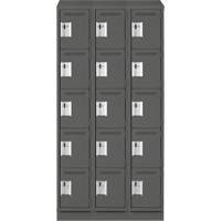 Clean Line Lockers, 5 -tier, Bank of 3, 36" x 18" x 82", Steel, Charcoal, Rivet (Assembled) Seaboard Timber Mart