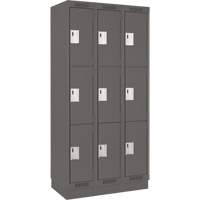 Clean Line Lockers, 3 -tier, Bank of 3, 36" x 12" x 76", Steel, Charcoal, Rivet (Assembled) Seaboard Timber Mart
