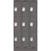 Clean Line Lockers, 3 -tier, Bank of 3, 36" x 12" x 76", Steel, Charcoal, Rivet (Assembled) Seaboard Timber Mart